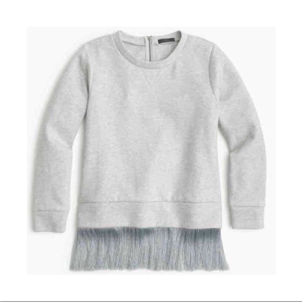 J.Crew Boho Fringe Hem Sweatshirt Preppy Casual Office Rear Zip Gray SZ XXS